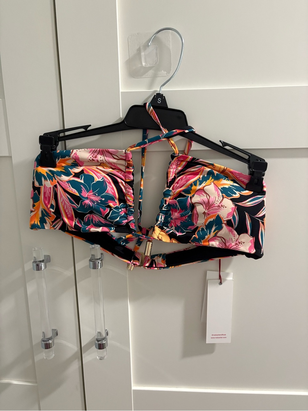 Red Carter Floral Bandeau Swim Top - Pink Multi